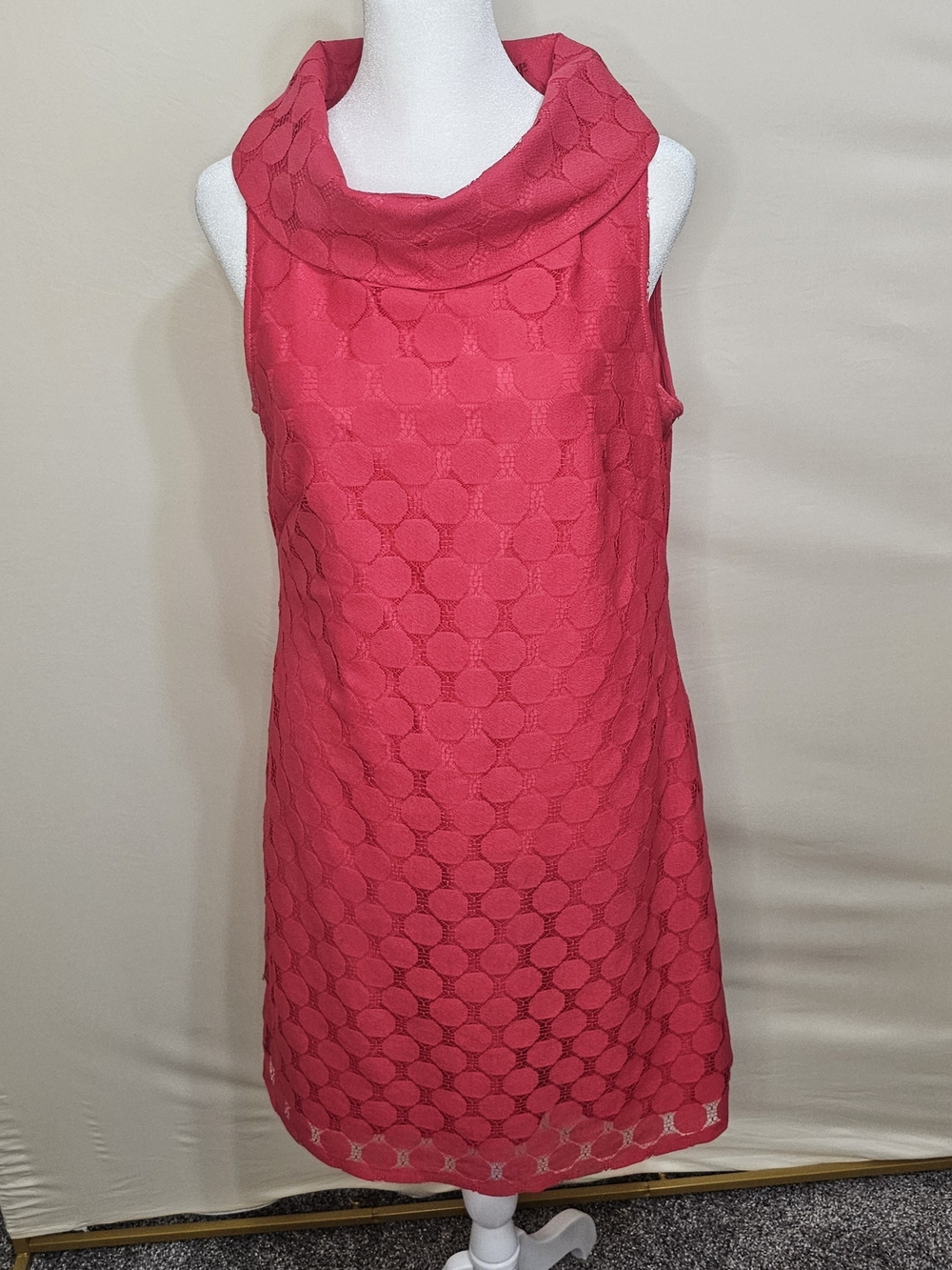 Adrianna Papell Pink Lace Cowl Neck Retro Shift Sheath Dress Sz 8